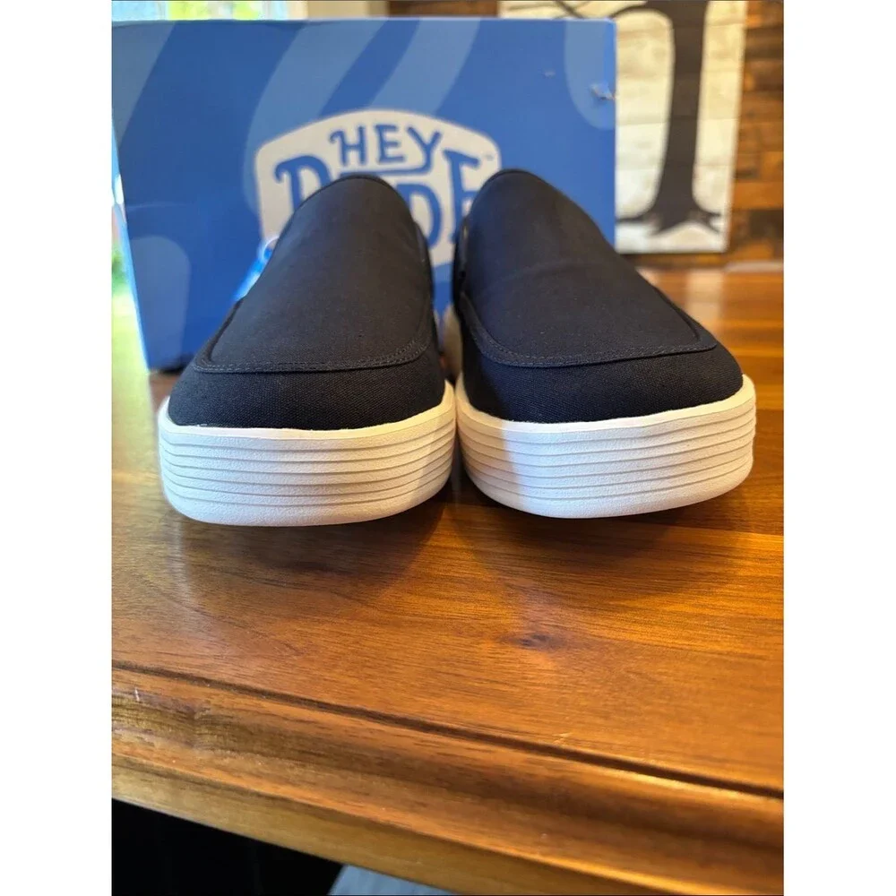 NEW Hey Dude Sunapee Navy White Canvas Men's Shoes Size 9